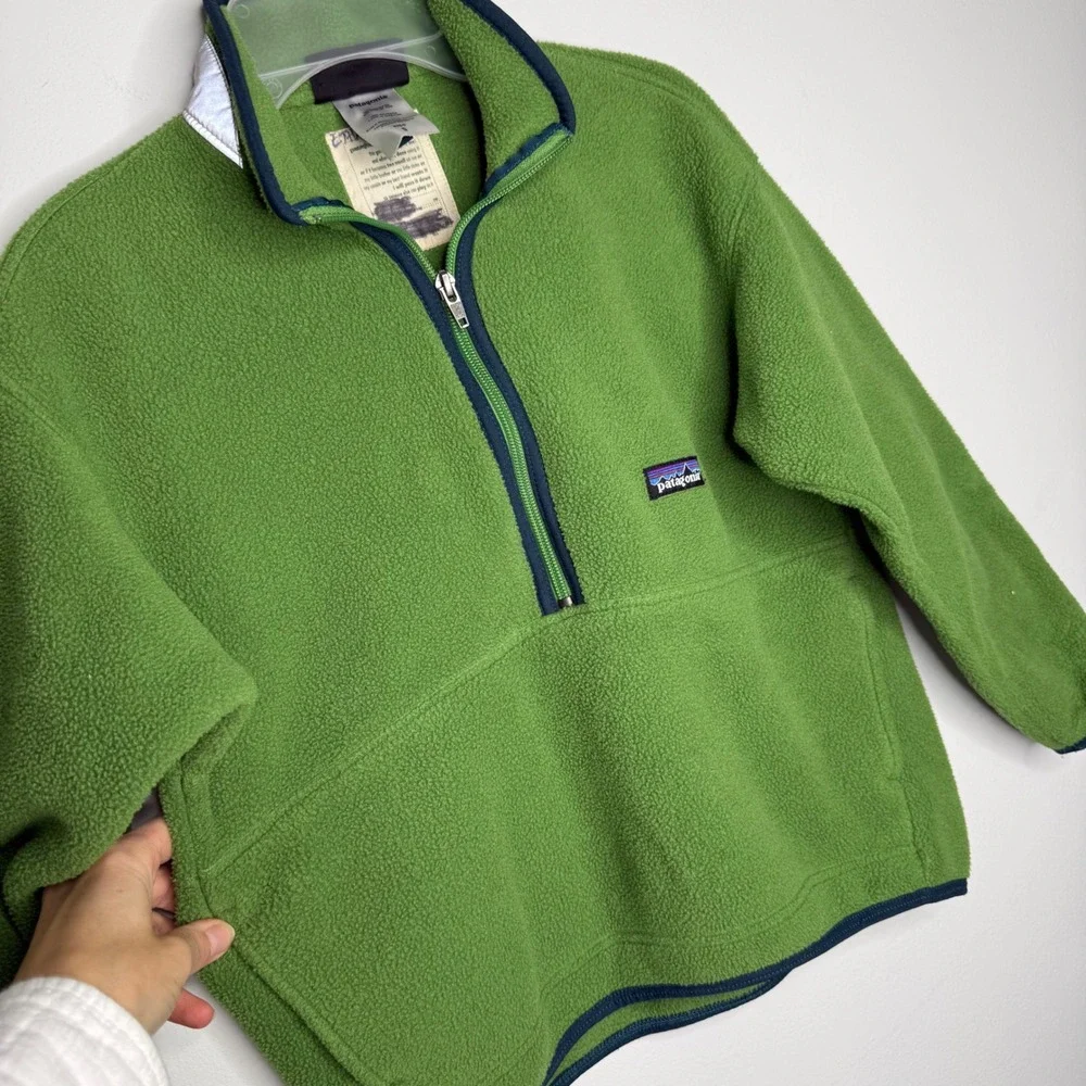 Patagonia Kids Synchilla Quarter‎ Zip Fleece Pullover Green Small 65518 S4